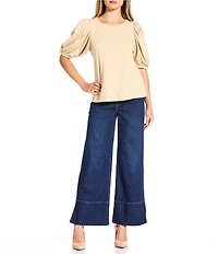 Gibson & Latimer Perfect Fit Denim Mid Rise Wide Ankle Leg Split Side Hem Palazzo Jeans
