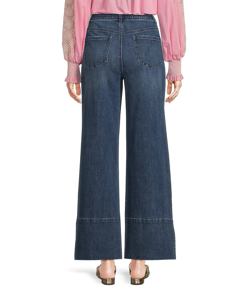 Gibson & Latimer Perfect Fit Denim Mid Rise Wide Ankle Leg Split Side Hem Palazzo Jeans