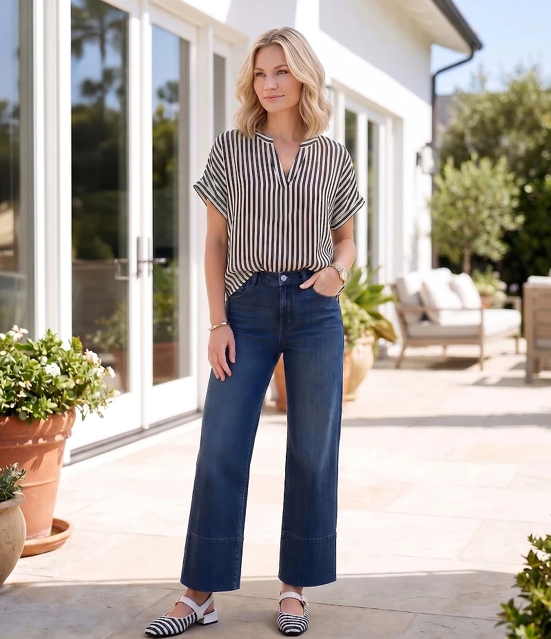 Gibson & Latimer Perfect Fit Denim Mid Rise Wide Ankle Leg Split Side Hem Palazzo Jeans