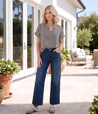 Gibson & Latimer Perfect Fit Denim Mid Rise Wide Ankle Leg Split Side Hem Palazzo Jeans