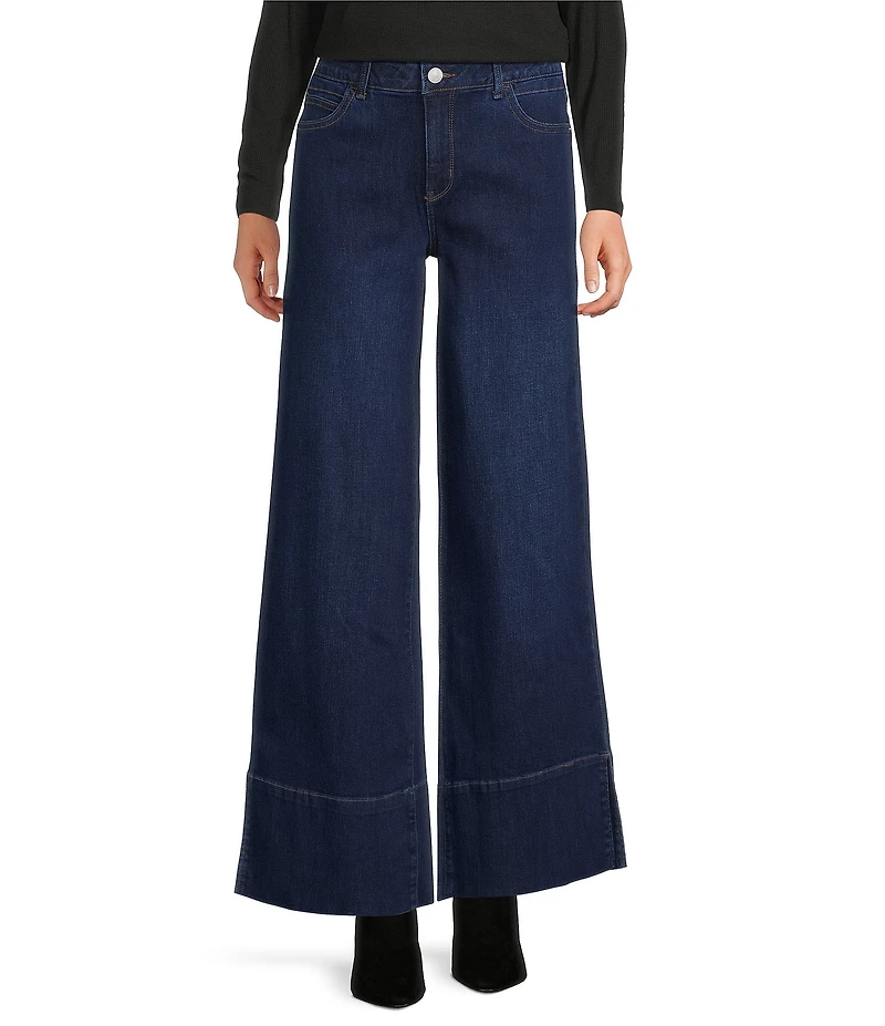 Gibson & Latimer Perfect Fit Denim Mid Rise Wide Ankle Leg Split Side Hem Palazzo Jeans