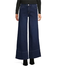 Gibson & Latimer Perfect Fit Denim Mid Rise Wide Ankle Leg Split Side Hem Palazzo Jeans