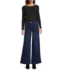 Gibson & Latimer Perfect Fit Denim Mid Rise Wide Ankle Leg Split Side Hem Palazzo Jeans