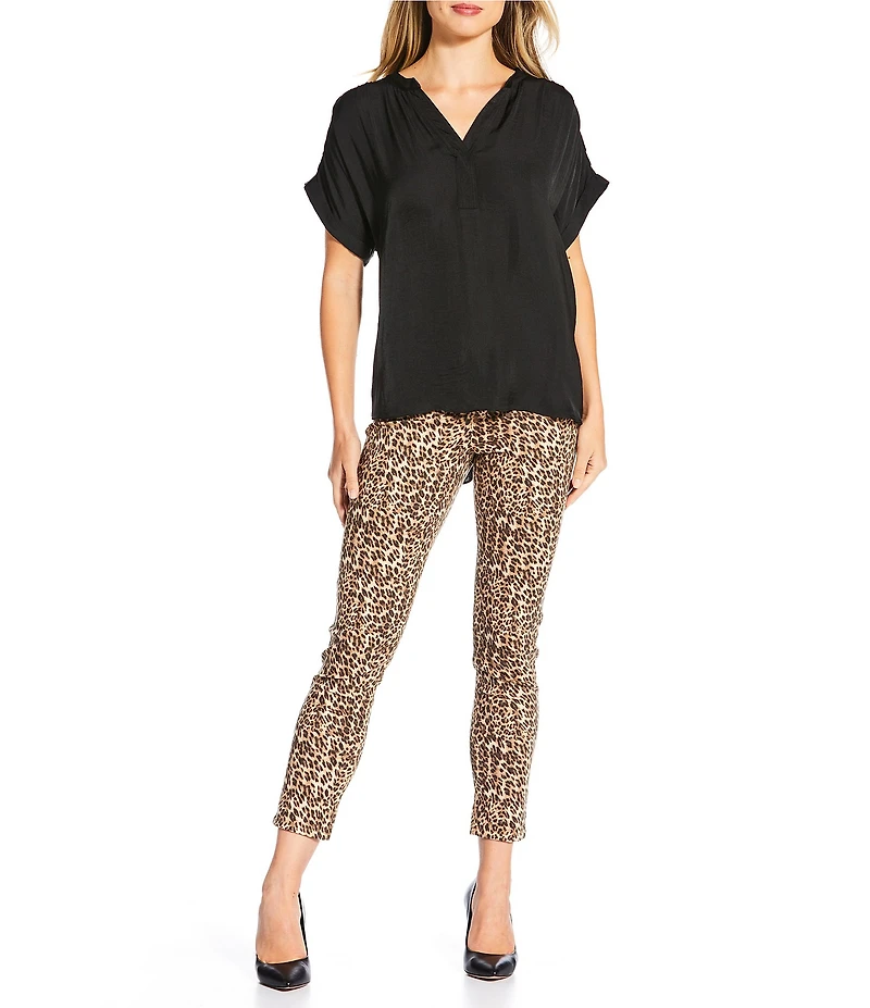 Gibson & Latimer Perfect Fit Roll-Cuff Leopard Print Skinny Twill Pants