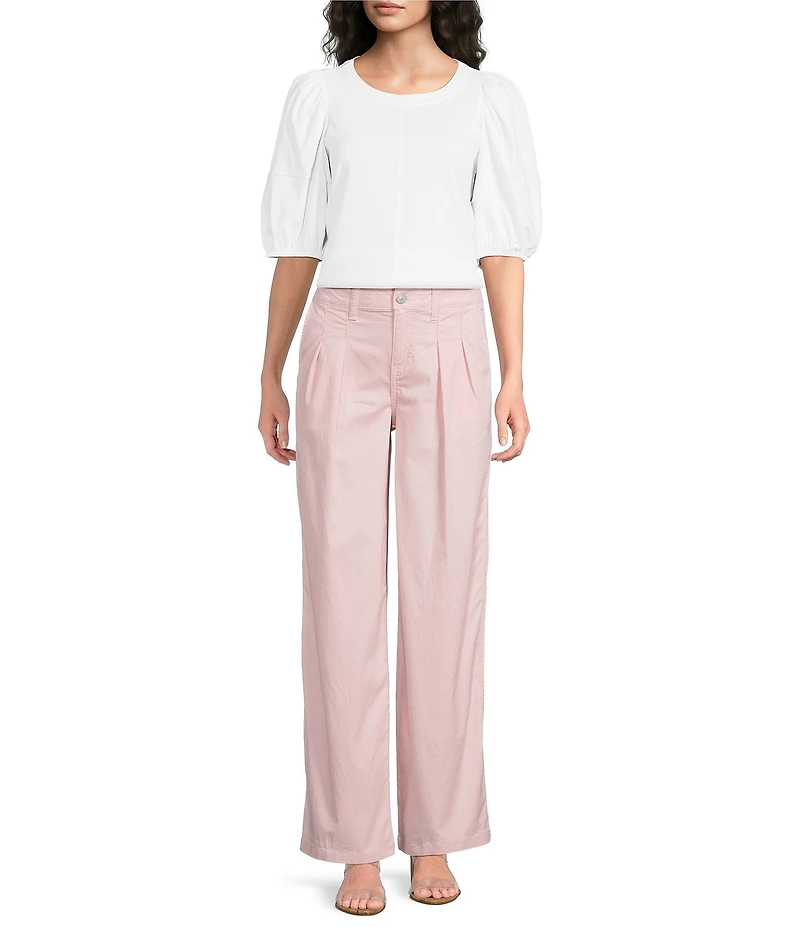 Gibson & Latimer Perfect Fit Twill Mid Rise Pleated Wide Leg Trouser Pants