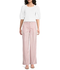Gibson & Latimer Perfect Fit Twill Mid Rise Pleated Wide Leg Trouser Pants