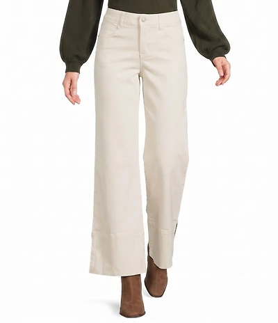 Gibson & Latimer Perfect Fit Twill Mid Rise Wide Ankle Leg Split Side Hem Palazzo Jeans