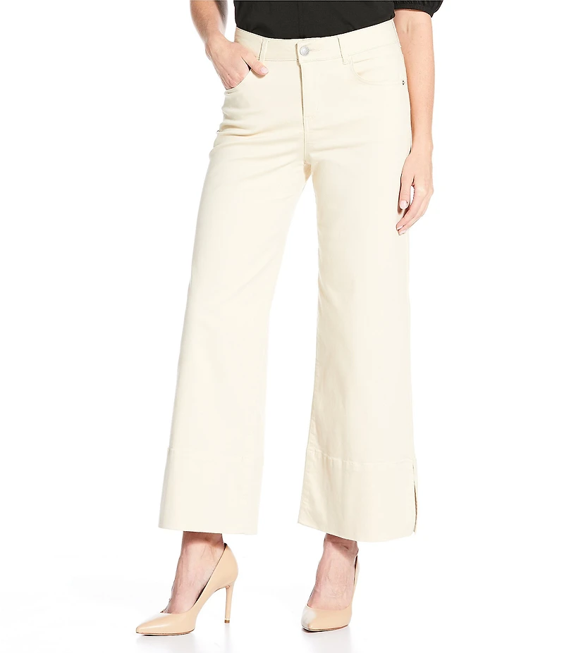 Gibson & Latimer Perfect Fit Twill Mid Rise Wide Ankle Leg Split Side Hem Palazzo Jeans
