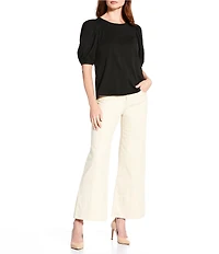 Gibson & Latimer Perfect Fit Twill Mid Rise Wide Ankle Leg Split Side Hem Palazzo Jeans
