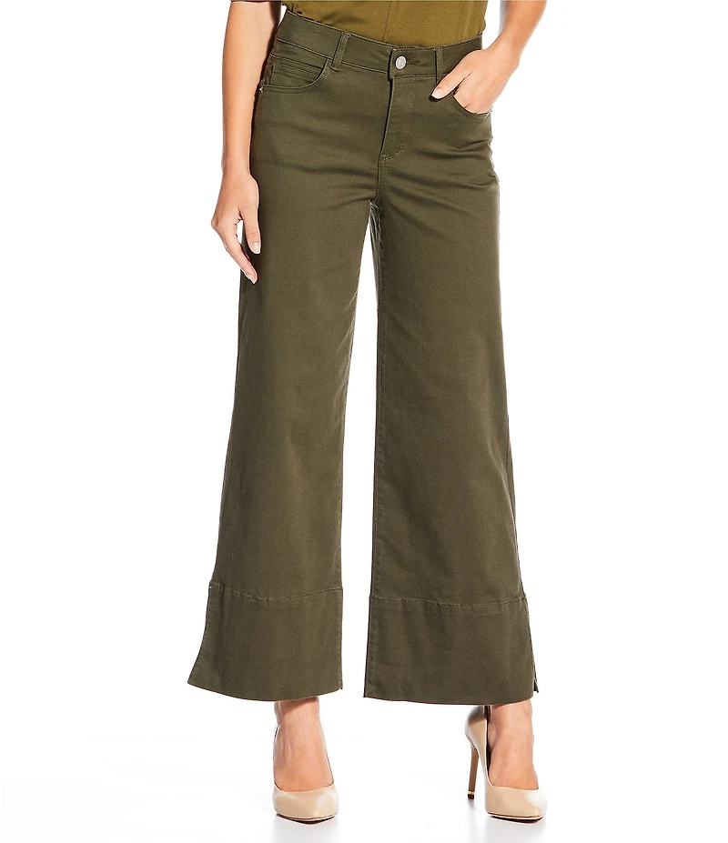 Gibson & Latimer Perfect Fit Twill Mid Rise Wide Ankle Leg Split Side Hem Palazzo Jeans