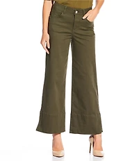 Gibson & Latimer Perfect Fit Twill Mid Rise Wide Ankle Leg Split Side Hem Palazzo Jeans
