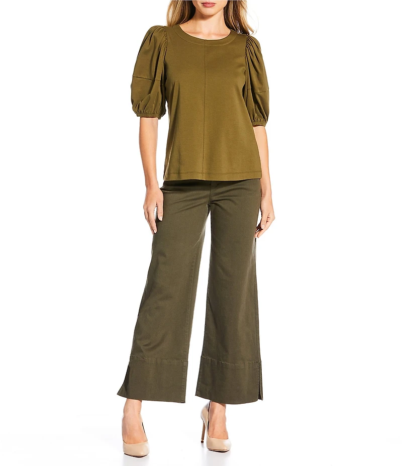 Gibson & Latimer Perfect Fit Twill Mid Rise Wide Ankle Leg Split Side Hem Palazzo Jeans