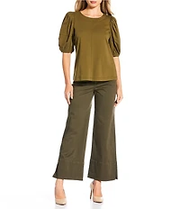 Gibson & Latimer Perfect Fit Twill Mid Rise Wide Ankle Leg Split Side Hem Palazzo Jeans