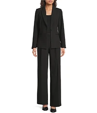 Gibson & Latimer Perfect Fit Woven High Rise Pleated Front Coordinating Suiting Wide Leg Trousers