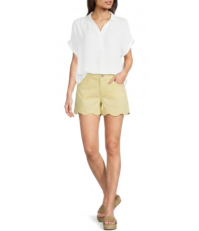 Gibson & Latimer Perfect Fit Woven Mid Rise Scalloped Hem Shorts