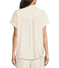 Gibson & Latimer Pin Stripe Cutaway Collar Cap Sleeve Woven Top