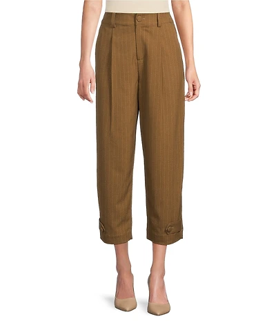 Gibson & Latimer Pinstripe Woven High Rise Pleated Tapered Straight Cuffed Coordinating Trousers