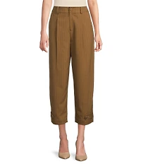 Gibson & Latimer Pinstripe Woven High Rise Pleated Tapered Straight Cuffed Coordinating Trousers