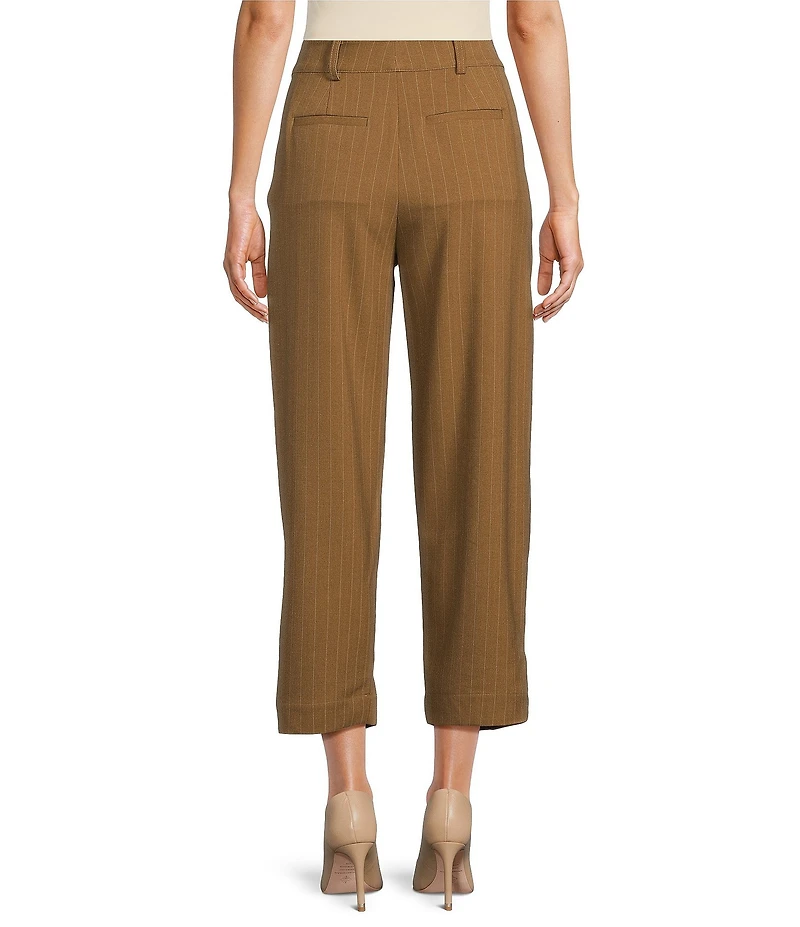 Gibson & Latimer Pinstripe Woven High Rise Pleated Tapered Straight Cuffed Coordinating Trousers
