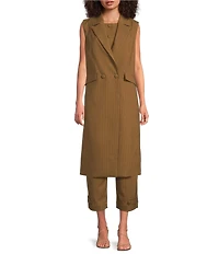 Gibson & Latimer Pinstripe Woven Notch Lapel Sleeveless Double Breasted Longline Duster