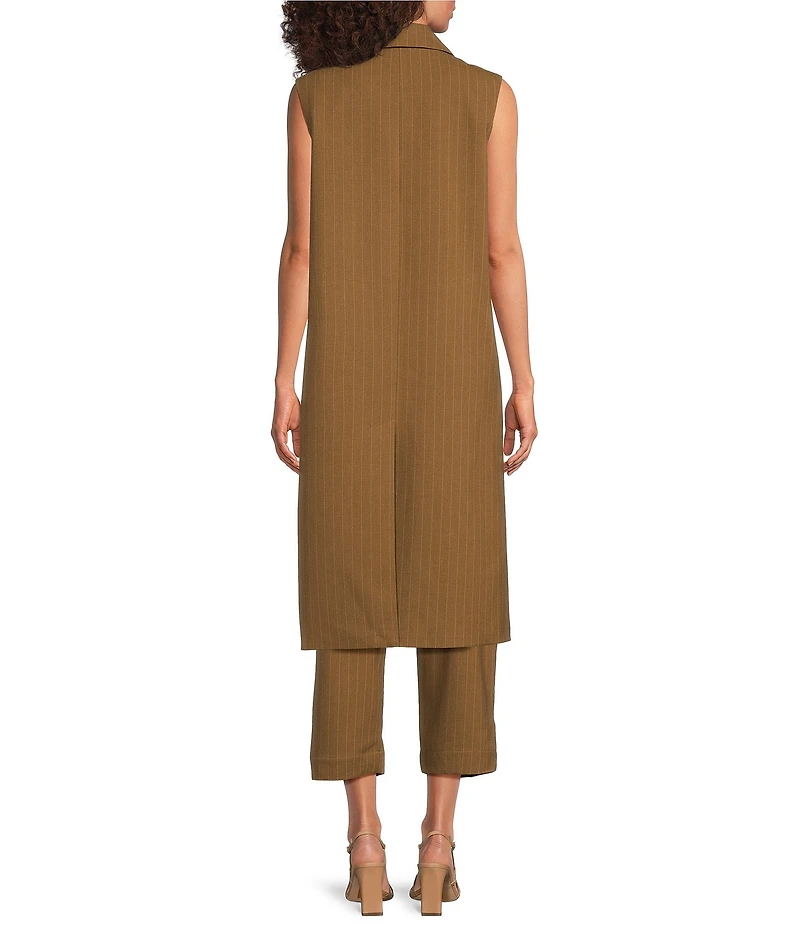 Gibson & Latimer Pinstripe Woven Notch Lapel Sleeveless Double Breasted Longline Duster