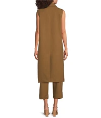 Gibson & Latimer Pinstripe Woven Notch Lapel Sleeveless Double Breasted Longline Duster