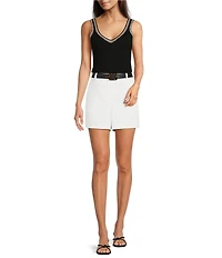 Gibson & Latimer Woven Belted Regular Rise Pleated Trouser Coordinating Shorts