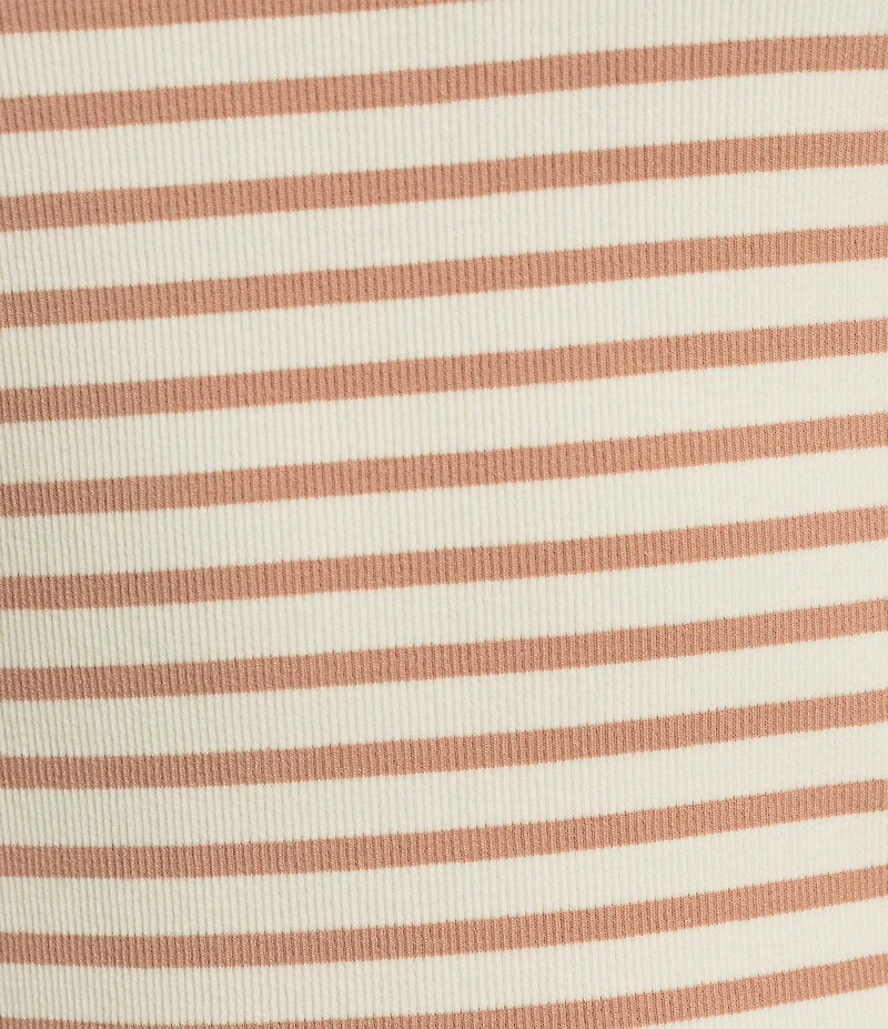 Gibson & Latimer Striped Ribbed Knit Crew Neck Contrasting Poplin Ruffled Short Sleeve Top