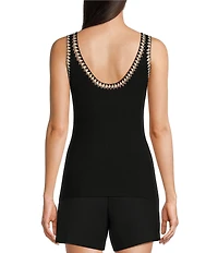 Gibson & Latimer Ribbed Knit Crochet V-Neck Sleeveless Tank Top