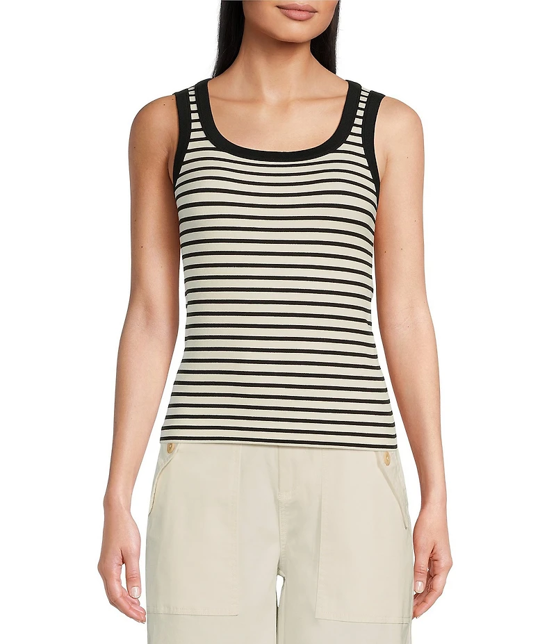 Gibson & Latimer Striped Ribbed Knit Scoop Neck Sleeveless Tank Top