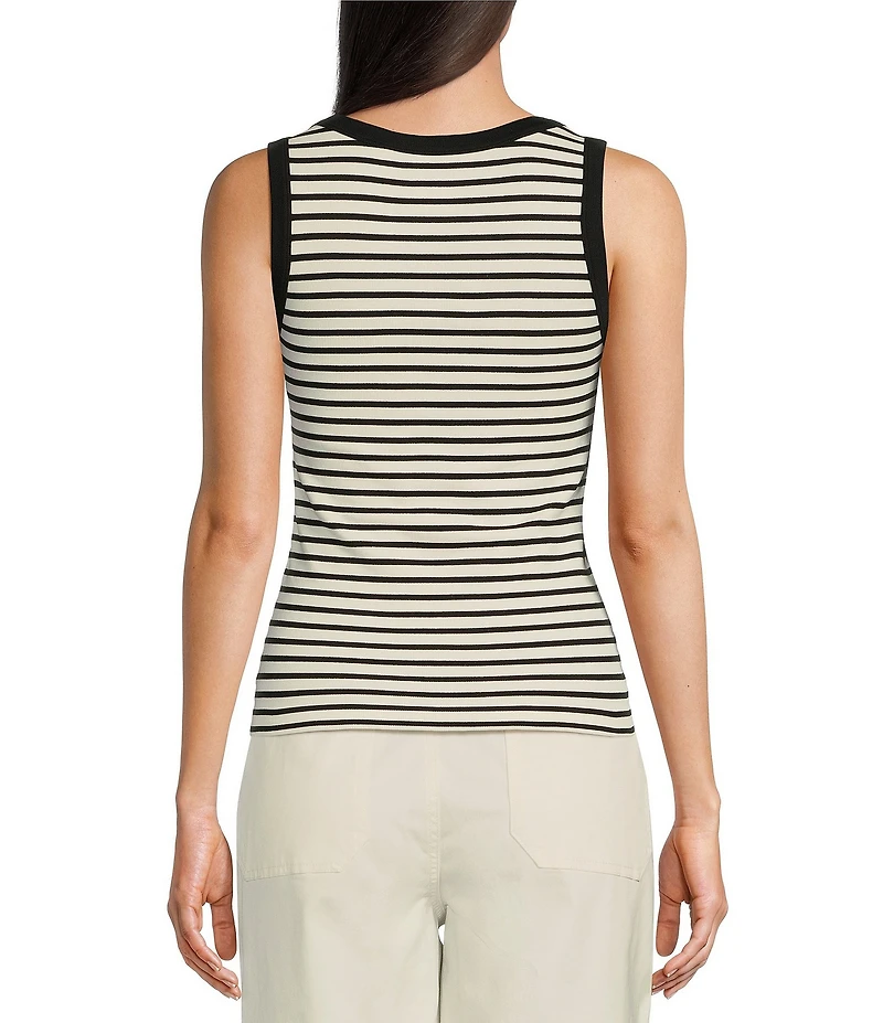 Gibson & Latimer Striped Ribbed Knit Scoop Neck Sleeveless Tank Top