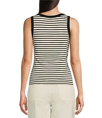 Gibson & Latimer Striped Ribbed Knit Scoop Neck Sleeveless Tank Top