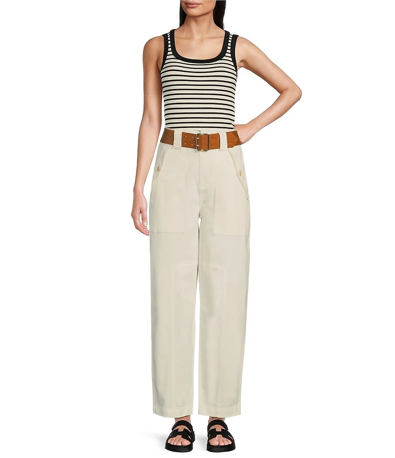Gibson & Latimer Striped Ribbed Knit Scoop Neck Sleeveless Tank Top