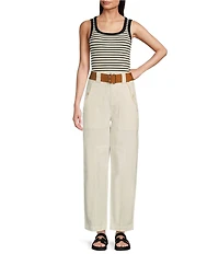 Gibson & Latimer Striped Ribbed Knit Scoop Neck Sleeveless Tank Top