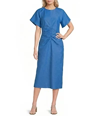 Gibson & Latimer Scoop Neck Bubble Puff Sleeve Ruched Tie Back Midi Dress