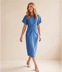 Gibson & Latimer Scoop Neck Bubble Puff Sleeve Ruched Tie Back Midi Dress