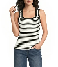Gibson & Latimer Seamless Striped Ribbed Knit Scoop Neck Sleeveless Tank Top
