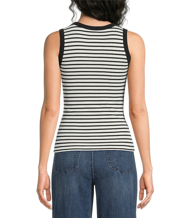 Gibson & Latimer Seamless Striped Ribbed Knit Scoop Neck Sleeveless Tank Top