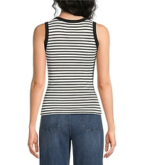 Gibson & Latimer Seamless Striped Ribbed Knit Scoop Neck Sleeveless Tank Top