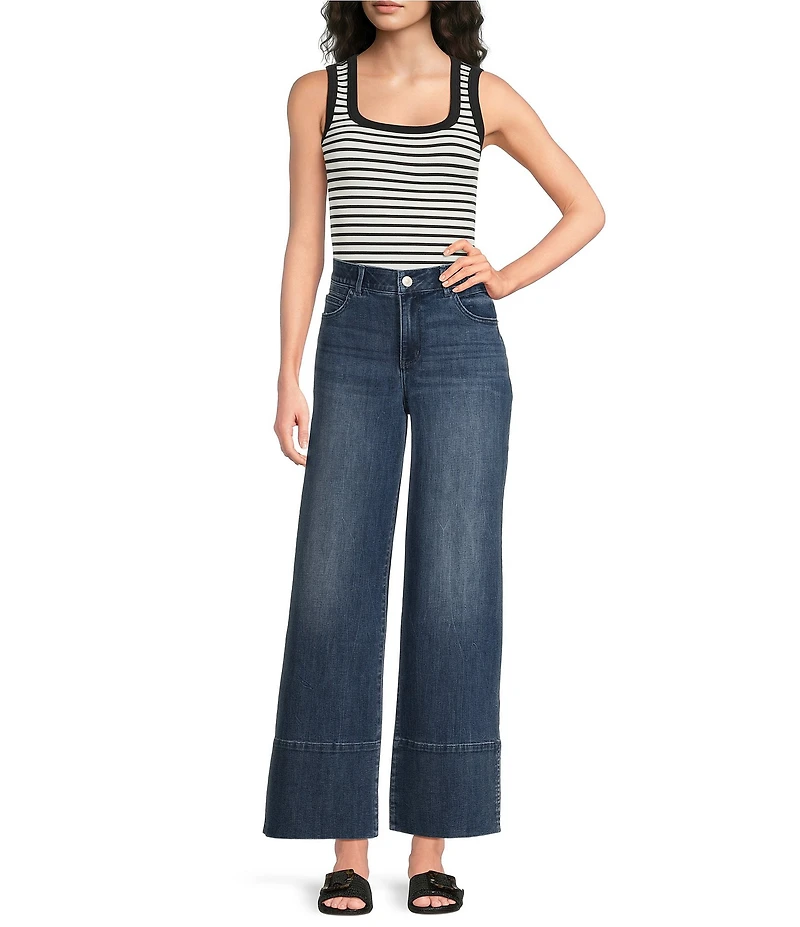 Gibson & Latimer Seamless Striped Ribbed Knit Scoop Neck Sleeveless Tank Top