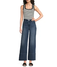 Gibson & Latimer Seamless Striped Ribbed Knit Scoop Neck Sleeveless Tank Top