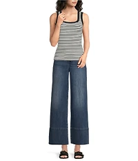 Gibson & Latimer Seamless Striped Ribbed Knit Scoop Neck Sleeveless Tank Top