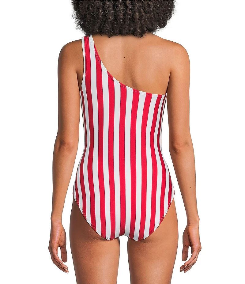 Gibson & Latimer Shoreline Stripe One Shoulder One Piece Swimsuit