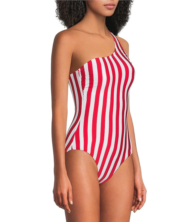 Gibson & Latimer Shoreline Stripe One Shoulder One Piece Swimsuit