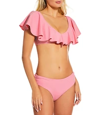 Gibson & Latimer Solid Side Shirred Mid Rise Hipster Swim Bottom