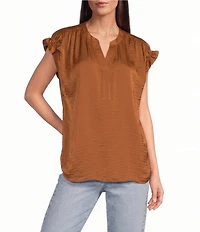 Gibson & Latimer Split V-Neck Cap Sleeve Woven Blouse