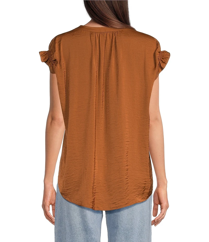 Gibson & Latimer Split V-Neck Cap Sleeve Woven Blouse