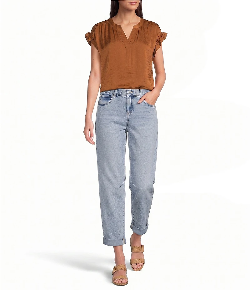 Gibson & Latimer Split V-Neck Cap Sleeve Woven Blouse