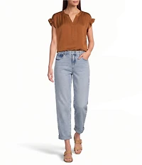 Gibson & Latimer Split V-Neck Cap Sleeve Woven Blouse