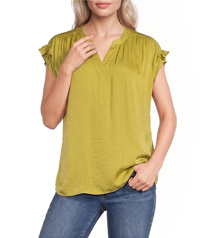 Gibson & Latimer Split V-Neck Cap Sleeve Woven Blouse